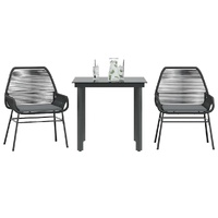 3 Piece Garden Dining Set with Cushions Black Poly Rattan Glass