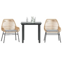 3 Piece Garden Dining Set with Cushions Brown Poly Rattan Glass