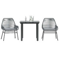 3 Piece Garden Dining Set with Cushions Grey Poly Rattan Glass