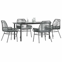 5 Piece Garden Dining Set with Cushions Grey Poly Rattan Glass