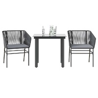 3 Piece Garden Dining Set with Cushions Black Poly Rattan Glass