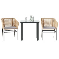 3 Piece Garden Dining Set with Cushions Brown Poly Rattan Glass