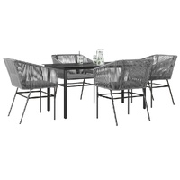 5 Piece Garden Dining Set with Cushions Grey Poly Rattan Glass