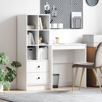 Desk with Drawer with Shelf with Storage 2 pcs White