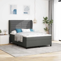 Box Spring Bed Dark Grey and White 137 x 190 cm Fabric
