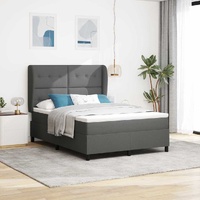 Box Spring Bed Dark Grey and White 152 x 203 cm Fabric