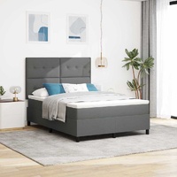 Box Spring Bed Dark Grey and White 152 x 203 cm Fabric