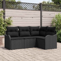 Garden Sofa Set Black Poly Rattan