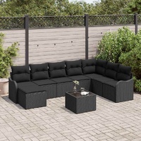 Garden Sofa Set 9 pcs Black Poly Rattan