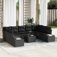 Garden Sofa Set with Cushion 10 pcs Black Poly rattan