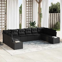 Garden Sofa Set with Cushion 10 pcs Black Poly rattan