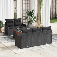 Garden Sofa Set with Cushion 6 pcs Black Poly Rattan