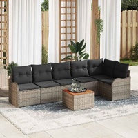 Garden Sofa Set with Cushion 7 pcs Grey Poly Rattan