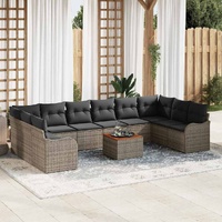 Garden Sofa Set 11 pcs Grey Poly rattan