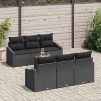 Garden Sofa Set with Cushion 7 pcs Black Poly rattan