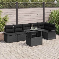 Garden Sofa Set with Cushion 7 pcs Black Poly rattan