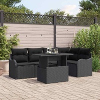 Dining Set with Cushion 6 pcs Black Poly rattan
