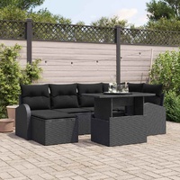 Garden Sofa Set 7 pcs Black Poly rattan, powder-coated steel