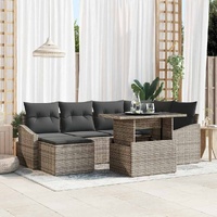Garden Sofa Set 7 pcs Grey Poly rattan, powder-coated steel