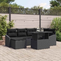 Garden Sofa Set 7 pcs Black Poly rattan, powder-coated steel