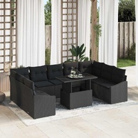 Garden Sofa Set with Cushion 10 pcs Black 100 x 55 x 73 cm