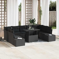 Garden Sofa Set with Cushion 10 pcs Black 100 x 55 x 73 cm