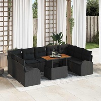 Garden Sofa Set with Cushion 10 pcs Black 100 x 55 x 73 cm