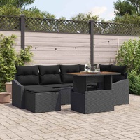 Garden Dining Set with Cushion 7 pcs Black and Brown