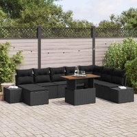 Garden Dining Set with Cushion 9 pcs Black and Brown