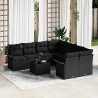 Garden Sofa Set with Cushion 9 pcs Black Poly Rattan