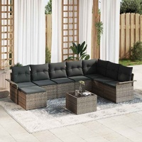 Garden Sofa Set with Cushion 9 pcs Black Poly rattan