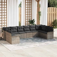 Garden Sofa Set with Cushion 10 pcs Grey Poly rattan