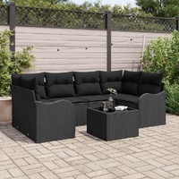 Garden Sofa Set 7 pcs Black Poly Rattan, Steel and Glass