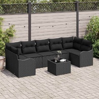 Garden Sofa Set 8 pcs Black Poly Rattan and Steel and Glass