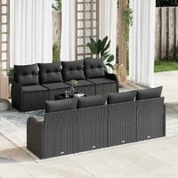 Garden Sofa Set 9 pcs Black Poly Rattan and Steel and Glass