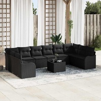 Garden Sofa Set with Storage 11 pcs Black Poly Rattan