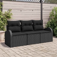 Garden Sofa Set with Cushion 3 pcs Black Poly rattan