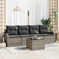 Garden Sofa Set with Storage with Pillow 5 pcs Grey Poly Rattan