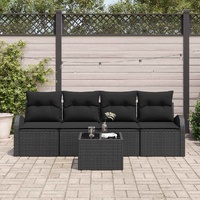Garden Sofa Set with Storage 5 pcs Black Poly Rattan
