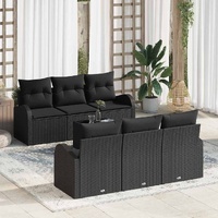 Garden Sofa Set with Storage 7 pcs Black Poly Rattan