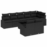 Garden Sofa Set with Cushion 9 pcs Black Poly Rattan