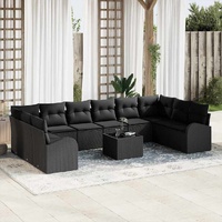 Garden Sofa Set 11 pcs Black Poly Rattan, Powder-Coated Steel