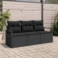 Garden Sofa Set with Cushion 3 pcs Black Poly Rattan