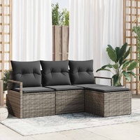 Garden Sofa Set 4 pcs Grey Poly Rattan, Powder-Coated Steel