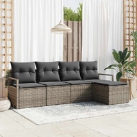 Garden Sofa Set 5 pcs Grey Poly Rattan, Powder-Coated Steel