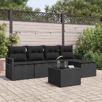 Garden Sofa Set 6 pcs Black Poly Rattan, Powder-Coated Steel