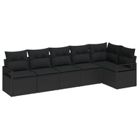 Garden Sofa Set with Cushion 6 pcs Black Poly Rattan