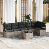 Garden Sofa Set with Cushion 7 pcs Light Grey Poly Rattan