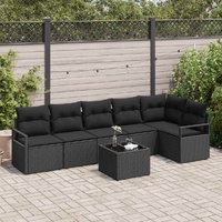 Garden Sofa Set with Cushion 7 pcs Black Poly Rattan