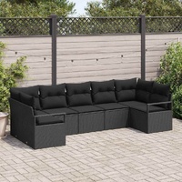 Garden Sofa Set 7 pcs Black Poly Rattan, Powder-Coated Steel